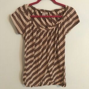 Brown & Tan Striped‎ Flowy Blouse